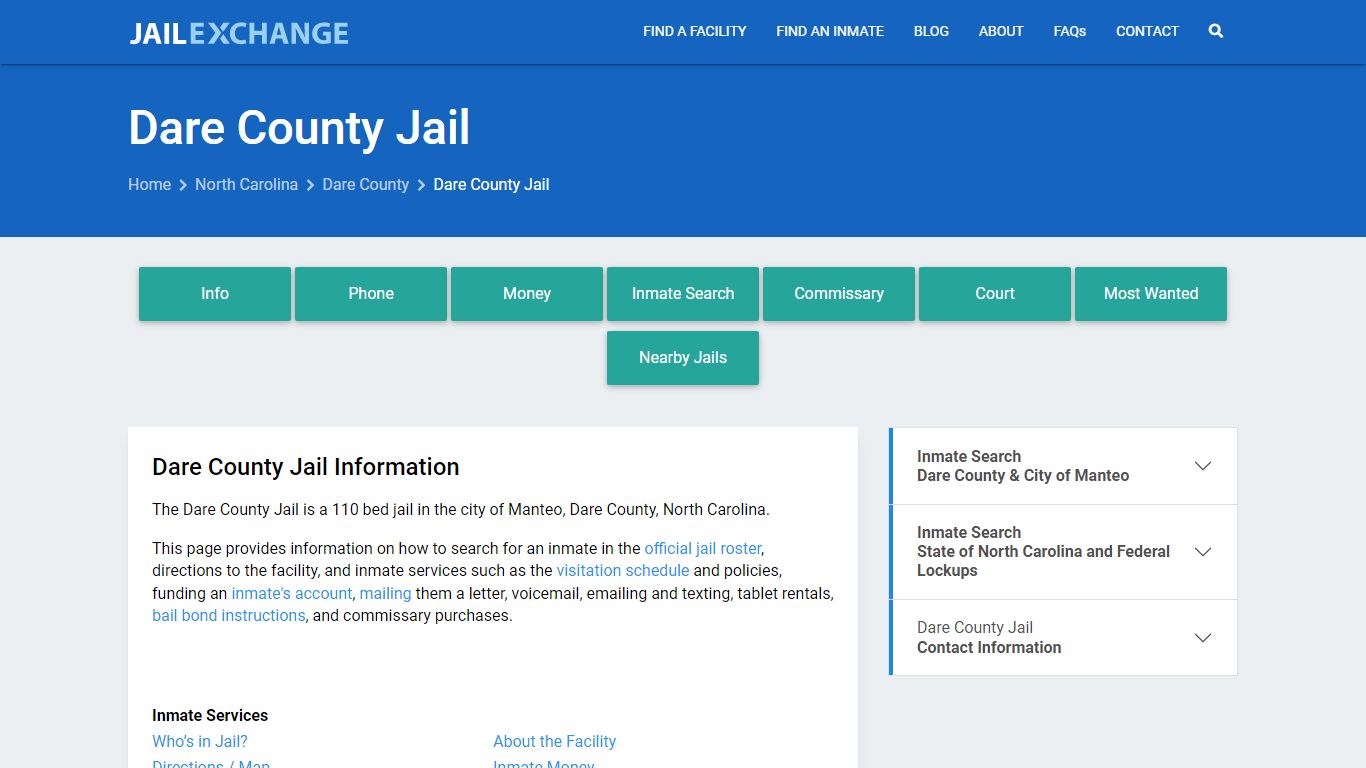 Dare County Jail, NC Inmate Search, Information