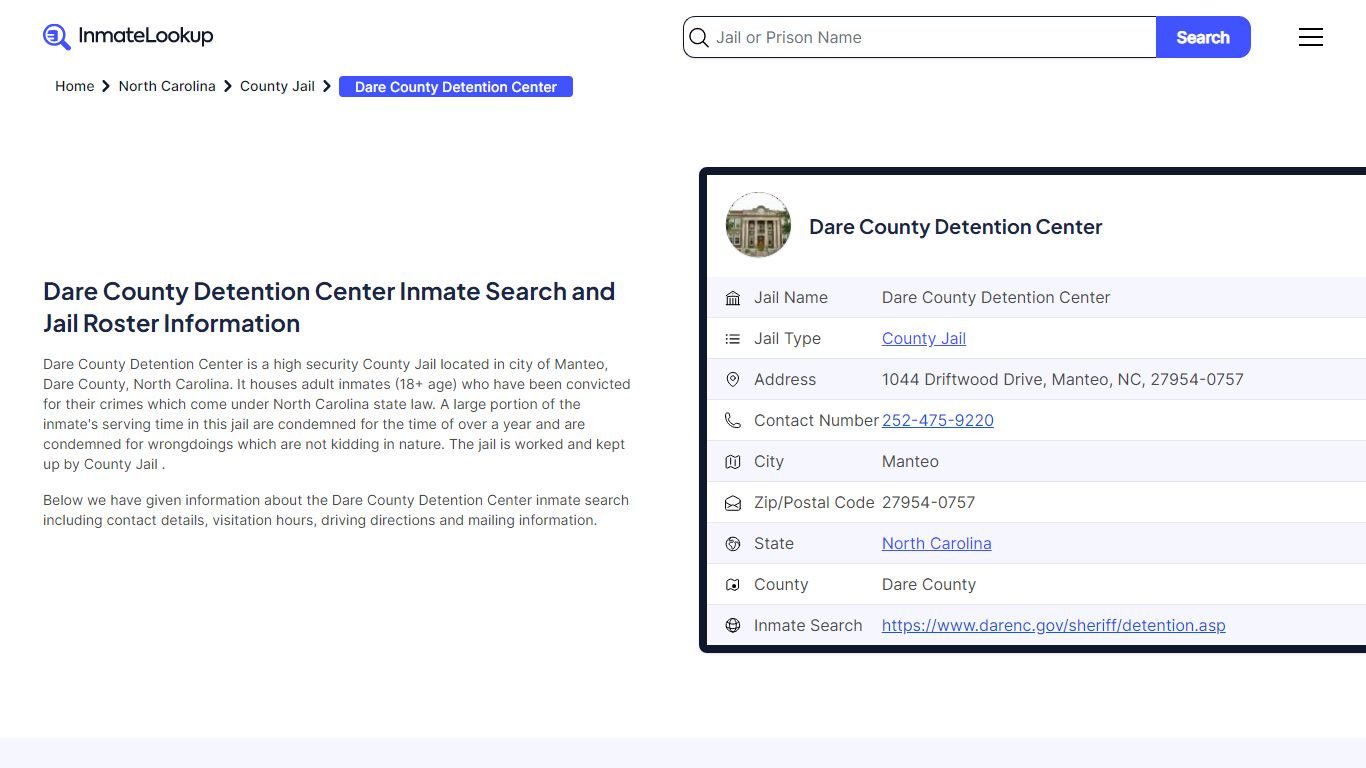 Dare County Detention Center Inmate Search, Jail Roster, Bookings ...